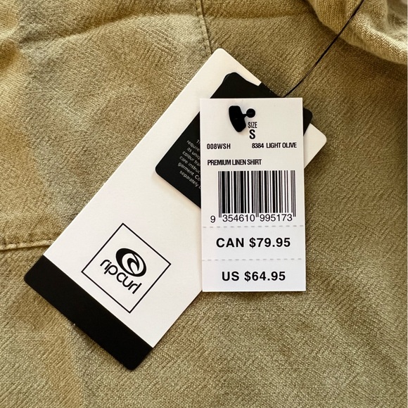 NWT RipCurl Oversized Linen Short Sleeve Button Up Shirt Light Olive Size Small - Picture 8 of 11